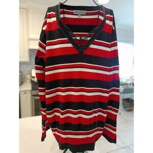 Jones New York Pullover Sweater 2X  Red White Blue Stripe Paris
